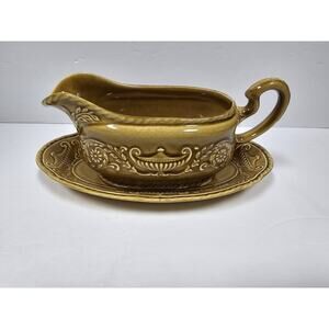 Vintage Regency Canonsburg PA Ironstone Pottery Gravy Boat Set Harvest Gold 1968